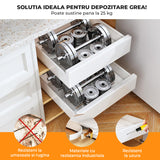 Organizator Multifunctional Elindor® Tip Sertar, cu Adeziv, Suport Metalic Dulap sub Blat Chiuveta, Inaltime Reglabila, Sertar Glisant Organizare pentru Bucatarie, Baie, Camara, Bar, Raft cu Sertare Depozitare Detergenti, Parfumuri, 43x25x9 cm, Alb