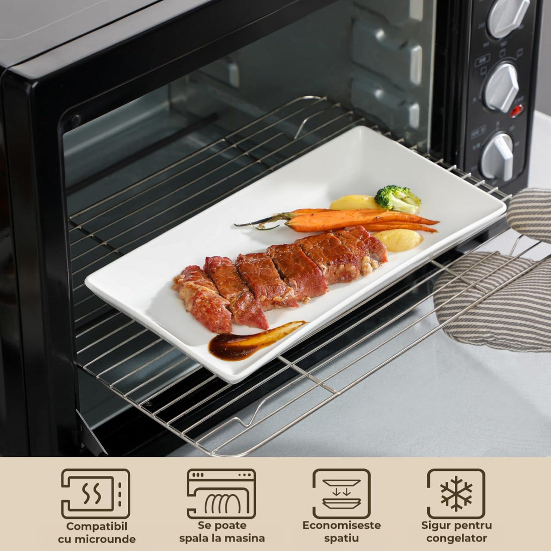 Suport Etajat Elindor® 3 Tavi Ceramica Alb, Pliabil si Stabil, Cadru Metalic Negru, pentru Deserturi, Aperitive, Fructe, Evenimente si Decor Elegant, Ideal pentru Petreceri, Aniversari, Casa Noua
