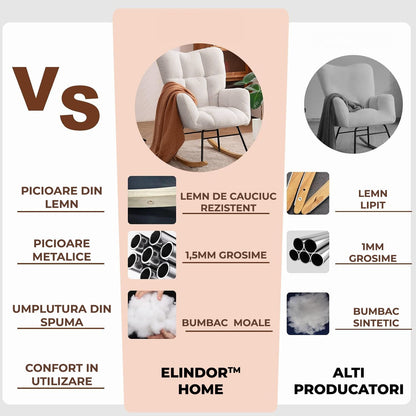 Fotoliu Balansoar Elindor® cu Pernă Moale și Spătar Înalt, Pufos, Suportă 115kg