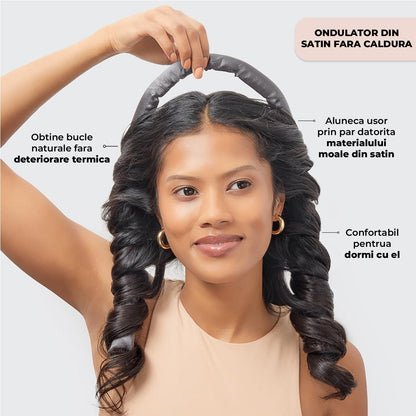 Ondulator din Satin Elindor®, Bucle fara Caldura, Protectie pentru Par, Confortabil, Negru
