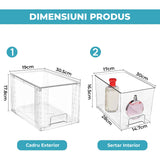 Set 2 Organizatoare Acrilice Elindor® cu Sertar, Depozitare in Dulap, Frigider, Camara, Baie, Transparent