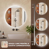 Oglinda de Perete Elindor® Rotunda, fara Rama, Decorativa, Eleganta, Ideala pentru Baie, Birou, Hol, Living, Dressing, Iluminare Led, Intensitate Ajustabila, Antiaburire, 3 Temperaturi de Culoare, 50 x 50 cm