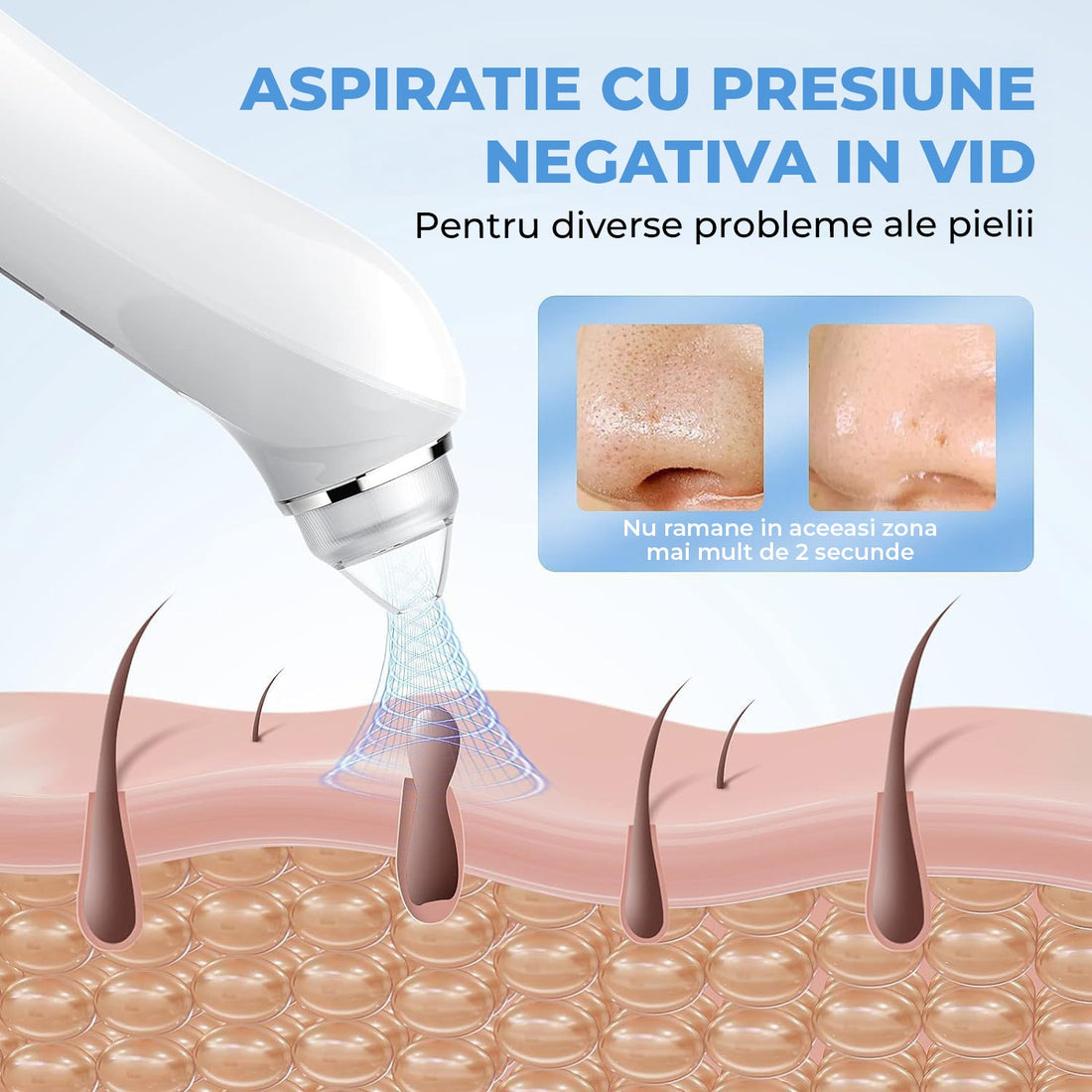 Aspirator Profesional Puncte Negre Elindor® Camera HD 5 MPX, 6 Capete Inter-Schimbabile, 3 Nivele de Putere, Roz