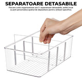 Set de 4 Containere Elindor® pentru Camara si Frigider, cu Compartimente Reglabile si Design Stivuibil, din ABS, Condimente, Sosuri sau Alimente Mici, cu Format Compact si Corp Transparent, Organizator Bucatarie, Cutie, Separatoare, Plastic