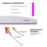 Set 10 Pile Unghii Profesionale Elindor® Granulatie 100/180 Reutilizabile Semiluna pentru Manichiura Pedichiura Unghii Naturale si False, Gri