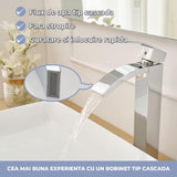 Baterie Chiuveta Vas Elindor®, Robinet Cascada, Design Modern, Alama Solida, Argintiu