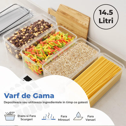 Set 4 Recipiente Depozitare Elindor® Capacitate 3.6L, Etanse, pentru Paste si Cereale, Transparent