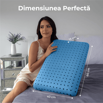 Perna Ortopedică Gel Memory Foam, Suport Gât și Cervical, Husa Detasabilă, Ventilată, 60x40x13 cm, Albastru
