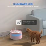 Fantana de Apa pentru Pisici Elindor® 2L cu Robinet Imitat Filtru Carbon Activ si Iluminare LED Ultra Silentioasa Design Compact, Roz