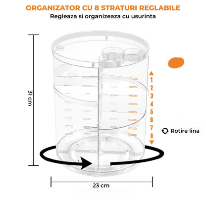 Organizator Machiaj Elindor® Rotativ, 360°, Transparent