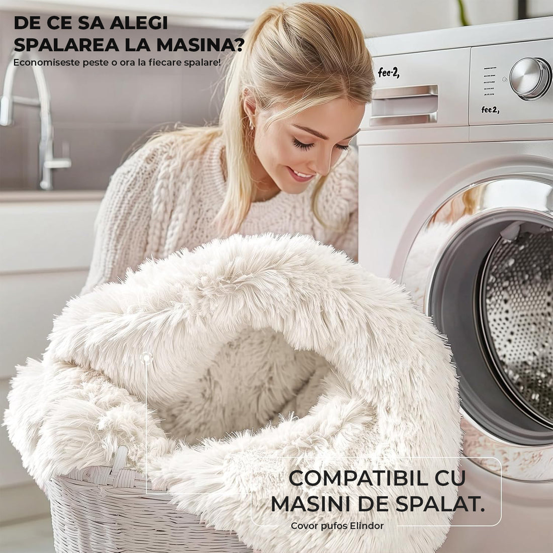 Covor Elindor® Antiderapant, Lavabil, Modern, Ideal pentru Living, Dormitor, Birou, Camera Copiilor, Covor cu Tesatura Lunga si Moale, Curatare Usoara, 120 x 160 cm, Ivory