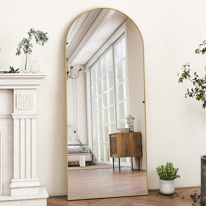 Oglinda Elindor® Cadru din Aluminiu, 150x40 cm, Design Arcada, Modern, Montaj pe Perete sau Podea, Ideala pentru Dormitor, Living sau Hol, Auriu