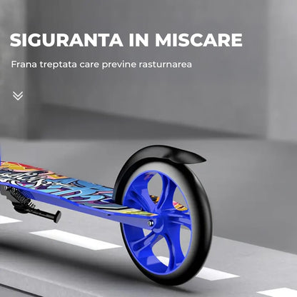 Trotinetă Pliabilă cu Amortizor Elindor®, Frână Spate și Platformă Antiderapantă, Albastră