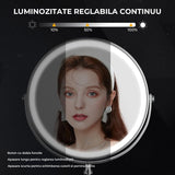 Oglinda Cosmetica Elindor® LED, Marire 10X, 3 Culori de Lumina, Baterie 2000mAh, Diametru 20 cm, Argintiu