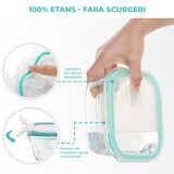 Set de 8 Caserole Elindor® din Sticla, Recipiente Ingrediente pentru Bucatarie, pentru Alimente Uscate, Recipient pentru Depozitare Cafea, Zahar, Paste, Cereale, Capac Etans, Potrivit pentru Congelator, Transparent