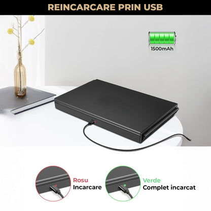 Oglinda Pliabila Elindor® cu LED, Anti-Aburire, Sticla HD, USB, Baterie 1500mAh , Vizualizare Completa 360°, Negru