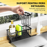 Suport pentru Chiuveta Elindor® Organizator Multifunctional, Compartimente pentru Burete Detergent Perii si Scurgere Eficienta, Negru