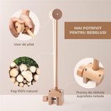 Suport Mobil Universal din Lemn pentru Carusel Elindor® pentru Patut, Montaj Fara Suruburi pe Pat, Tarc sau Masa de Infasat, Brat Rotativ 360°, Decor Camera Bebelusi, Maro Deschis