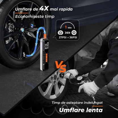 Compresor de Aer Elindor® Portabil 150PSI, 10000mAh cu Afisaj Digital si Lumina LED, Pompa Auto, Negru