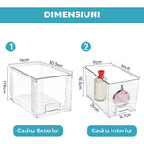 Set 4 Cutii Elindor® pentru Depozitare Compactă, Sertare Stivuibile și Glisante, Transparente