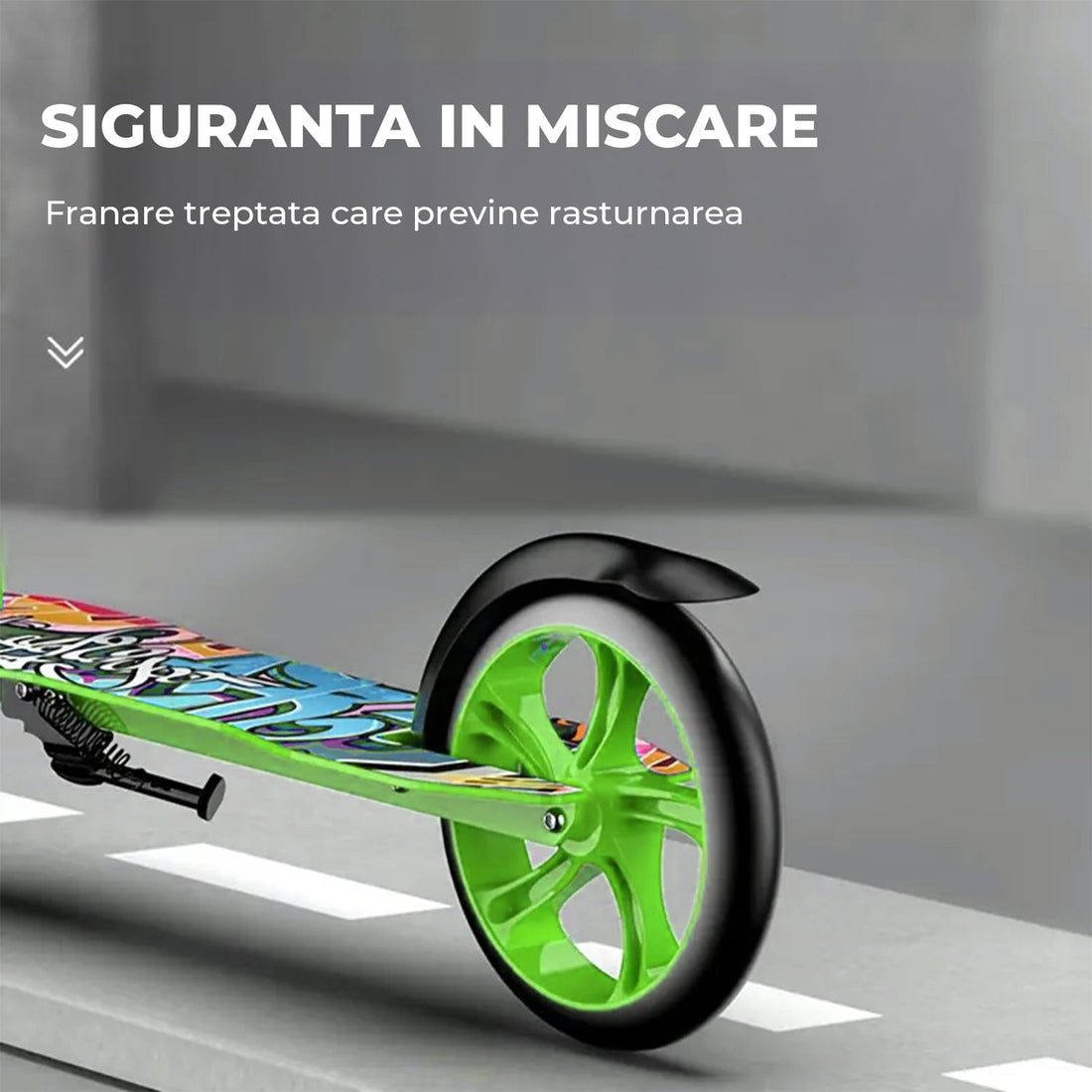 Trotiinetă Pliabilă cu Amortizor Elindor®, Frână Spate și Platformă Antiderapantă, Verde