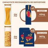 Set 3 Caserole Elindor® Sticla cu Capace Bambus, Recipiente Etanse 2.1L Pentru Alimente Uscate: Paste, Cereale, Cafea, Zahar, Cutii Depozitare si Organizare Bucatarie, Frigider sau Camara – Transparent