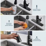 Robinet Bucatarie cu Pipa Inalta Elindor®, Pulverizator Retractabil, Aerator Detasabil, Otel Inoxidabil, Negru