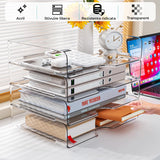 Set 4 Tavi de Depozitare Elindor® Cutii pentru Documente, Cutie cu 4 Compartimente Detasabile, Organizator de Birou, Potrivit si pentru Baie, Living, Bucatarie, pentru Creioane, Hartii, Rechizite, Pixuri, Suport Multufunctional, 33 x 25 x 27 cm, Transpare