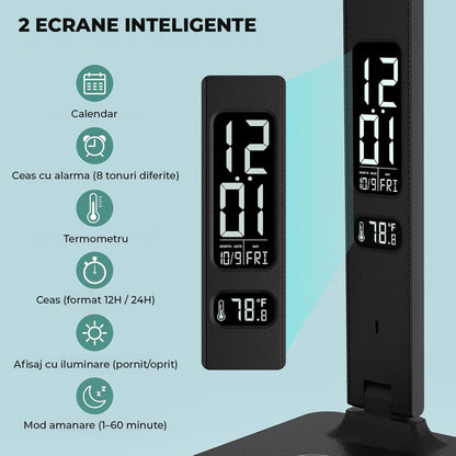 Lampa de Birou Elindor® Negara cu LED Integrat, Incarcare USB, cu Incarcare Rapida Telefon, 3 Moduri Lumina Camera Rece/Cald, Comanda prin Buton, Veioza Pliabila cu Brat Reglabil, Compacta si Portabila, pentru Birou, Dormitor, Hol, Living, 36.5 cm