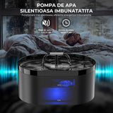 Fantana de Apa pentru Pisici Elindor® Cu Filtru Carbon Activ Si Pompa Silentioasa, Capacitate 2.2L, Design Modern cu Led, Usor De Curatat, Jet Reglabil, Negru