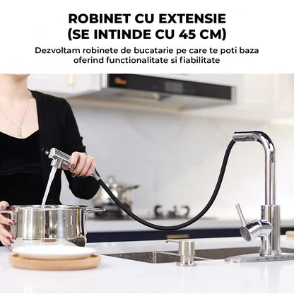 Robinet Bucatarie Elindor® cu Maner Unic, Pulverizator Retractabil, Otel Inoxidabil, Argintiu