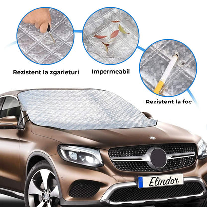 Parasolar Auto Elindor® pentru Parbriz, Magnetic cu 3 Magneti si Aripi Laterale, Material cu 4 Straturi, Universal, Folie pentru Protectie Soare, Anti-inghet, Pliabil, Usor de Depozitat, Accesorii Masina Exterior, 157 x 126 cm, Argintiu