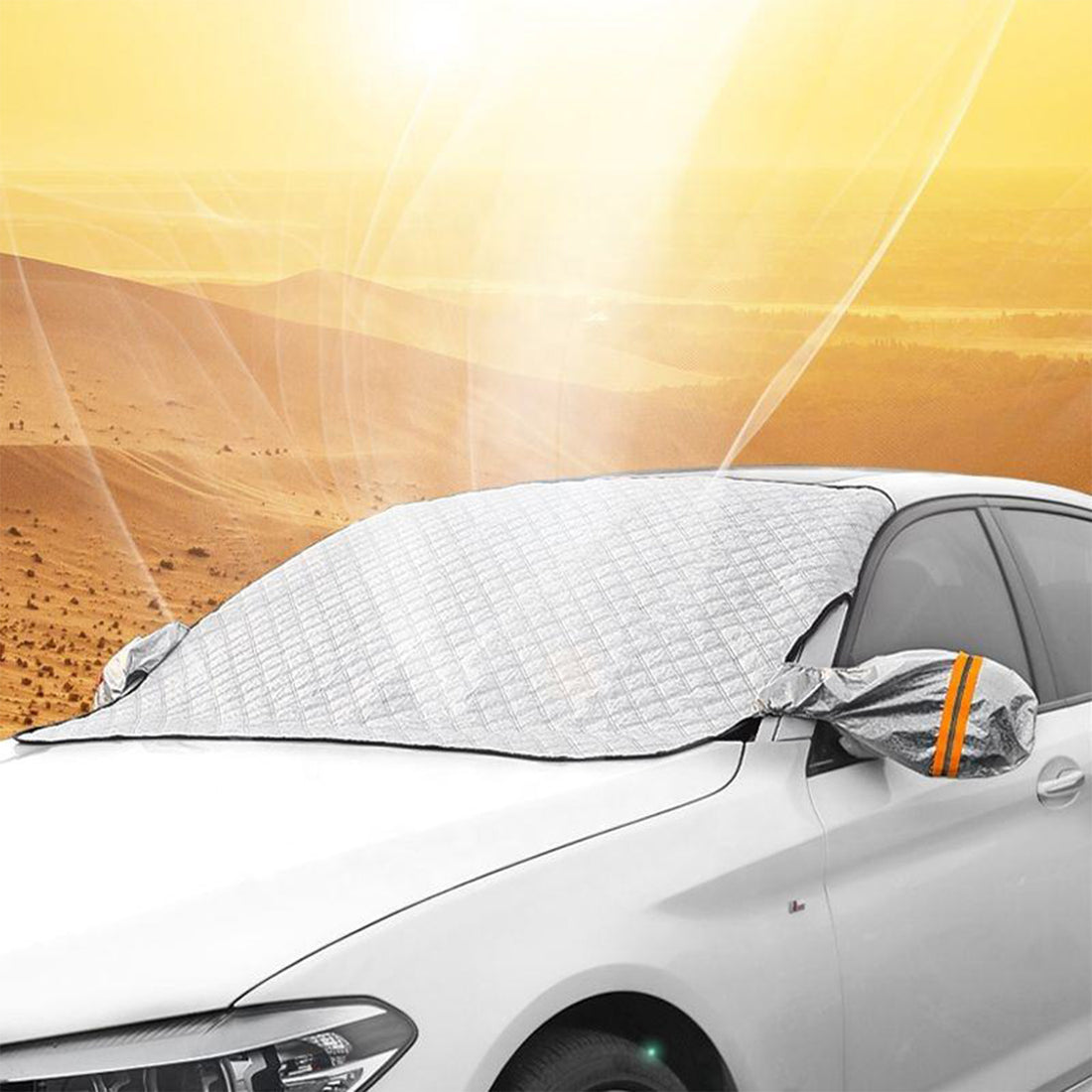 Parasolar Auto Elindor® pentru Parbriz si Oglinzi, Magnetic cu 9 Magneti, cu Banda Reflectorizanta, Material cu 4 Straturi, Universal, Folie pentru Protectie Soare, Anti-inghet, Pliabil, Usor de Depozitat, Accesorii Masina Exterior, 230 x 165 cm, Argintiu