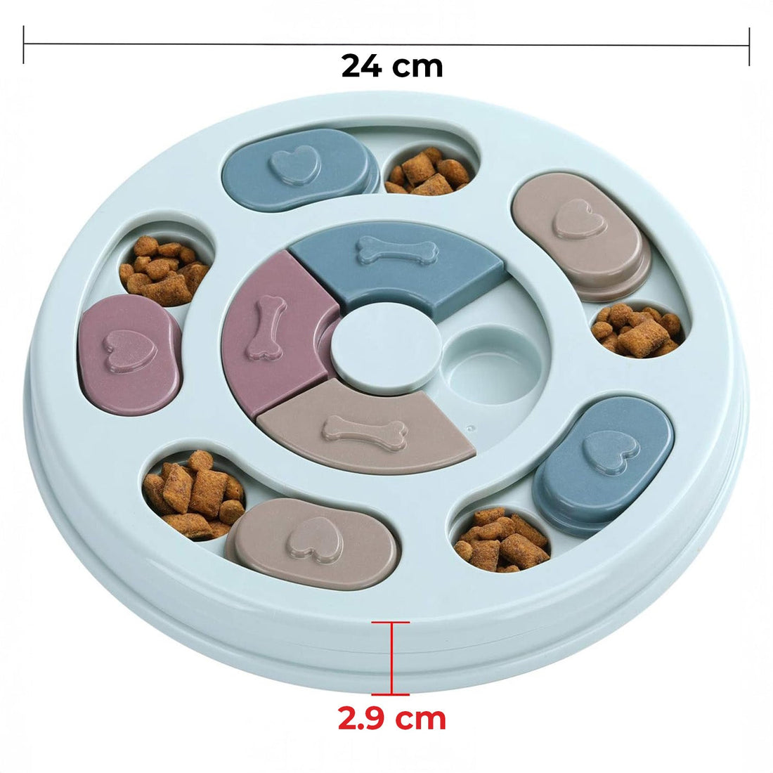 Jucarie Puzzle Elindor® Interactiva pentru Animale de Companie, Bol de Mancare, Compartimente Glisante, Albastru