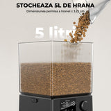 Dispenser Hranitor Automat Elindor® Dual, 5L, Boluri din Inox, Alimentare Dublă, Negru