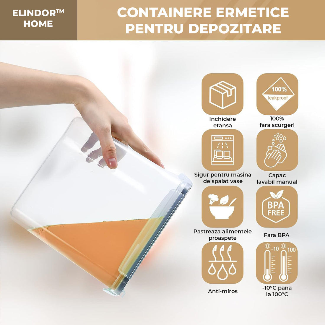 Set de 6 Recipiente Elindor® Mari, Caserole Ingrediente pentru Bucatarie, pentru Alimente Uscate, Recipient pentru Depozitare Cafea, Zahar, Paste, Cereale, Capac Etans, fara BPA, Etichete Reutilizabile, Marker, 4L, 9 × 10 × 15 cmTransparent