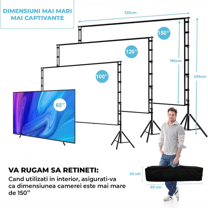 Ecran Proiector Elindor®, 150 Inch, Portabil, 16:9 HD 4K, Negru