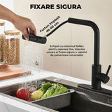 Baterie Bucatarie Elindor® Cu Dus Extractibil, Pipa Inalta, Finisaj Nichel Periat, Negru