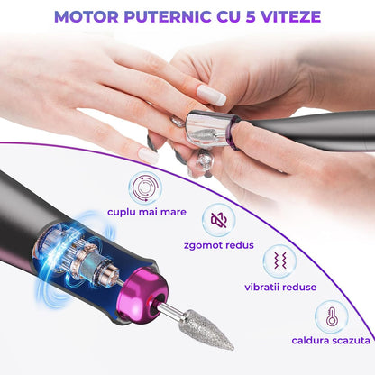 Freza Unghii Reîncărcabilă Elindor® 35.000 RPM, Afisaj LED, 5 Viteze, Negru