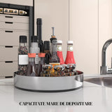 Organizator Rotativ 360° Elindor®, Otel Inoxidabil 304, 1 Nivel, Pentru Condimente, Cafea, Ceai, Borcane, Sticle, Produse Cosmetice, Accesorii Baie, Mirodenii, Dulapuri, Sertare, Bucatarie, Baie, Birou, Suprafata Antiaderenta, 19.5x6 cm, Argintiu