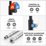 Baterie Chiuveta Neagra Elindor®, Robinet de Apa pentru Bucatarie, Jet Reglabil, Modern cu Pipa Flexibila, Cap Dus Extractabil cu Doua Functii, Monocomanda, Rotativ 360°, Otel Inoxidabil, Finisaj Mat