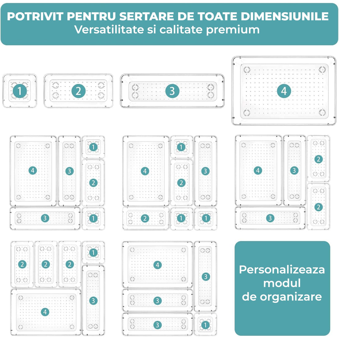 Set 25 Organizatoare Elindor® Transparent pentru Sertare