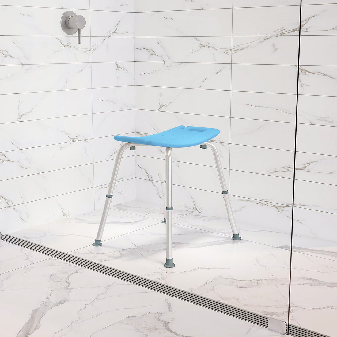 Scaun Compact Elindor® pentru Dus si Cada, Stabil si Usor de Asamblat cu Inaltime Reglabila, Sistem Antialunecare, Albastru