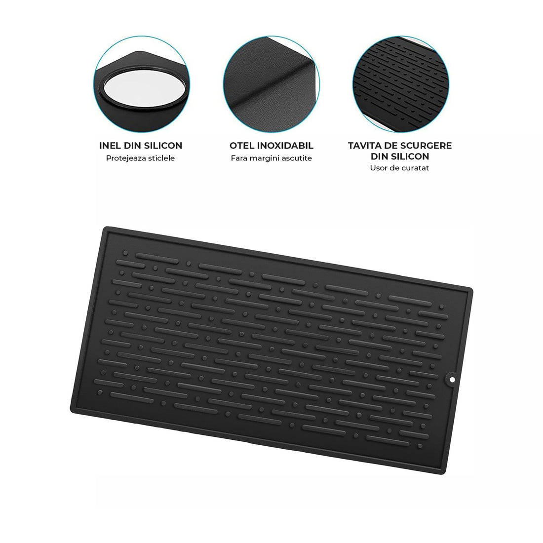 Scurgator de Sticle Elindor® cu 3 Orificii, Suport Scurgere Capace, Otel Inoxidabil, Ideal pentru Chiuveta in Bucatarie, Bar, cu Scurgere Automata si Ventilatie Completa, Multifunctional, 11.3 x 13.3 x 30 cm, Negru