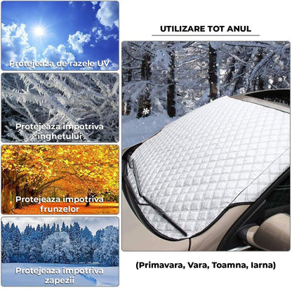 Parasolar Auto  pentru Parbriz Elindor® Material 4 Straturi, Protectie pentru Inghet, Zapada, Praf, Soare, 147 x 100 cm, Montare Usoara, Accesorii Masina, Argintiu