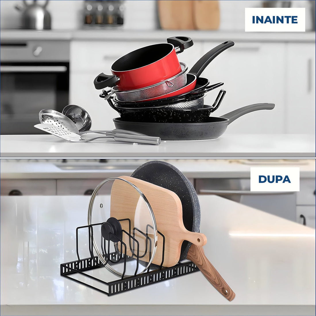 Suport Vase Reglabil Elindor® din Metal, Scurgator Vase si Organizator pentru Farfurii, Capace Oale, Tigai si Tavi, Uscator Vase Compact pentru Dulap, Chiuveta sau Blat, Suport de Vase pentru Bucatarie, Fier Negru, 30x19x13 cm