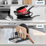 Suport Vase Reglabil Elindor® din Metal, Scurgator Vase si Organizator pentru Farfurii, Capace Oale, Tigai si Tavi, Uscator Vase Compact pentru Dulap, Chiuveta sau Blat, Suport de Vase pentru Bucatarie, Fier Negru, 30x19x13 cm