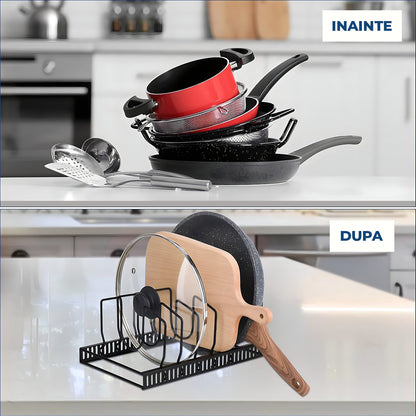 Suport Vase Reglabil Elindor® din Metal, Scurgator Vase si Organizator pentru Farfurii, Capace Oale, Tigai si Tavi, Uscator Vase Compact pentru Dulap, Chiuveta sau Blat, Suport de Vase pentru Bucatarie, Fier Negru, 30x19x13 cm