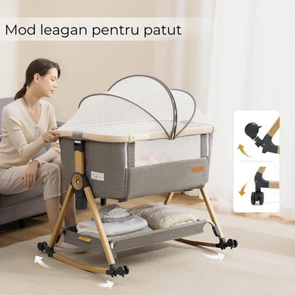 Pătuț Pliabil pentru Bebeluși Elindor®, 3 în 1, Leagăn, 6 Trepte de Înălțime Reglabile