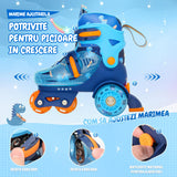 Role Reglabile Elindor® pentru Copii, Fete si Baieti, 4 Roti cu Lumini, Platforma in Triunghi, Ajutatoare pentru Incepatori, Rotile din Silicon, Rulmenti Aluminiu / Poliuretan, Marimea S, 28-32, Albastru